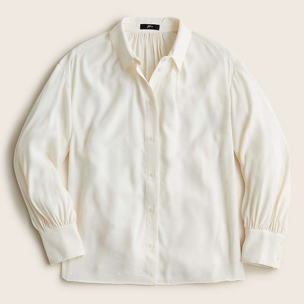 NWOT J. Crew Drapey Gathered Button-Up Shirt in Ivory Size XS